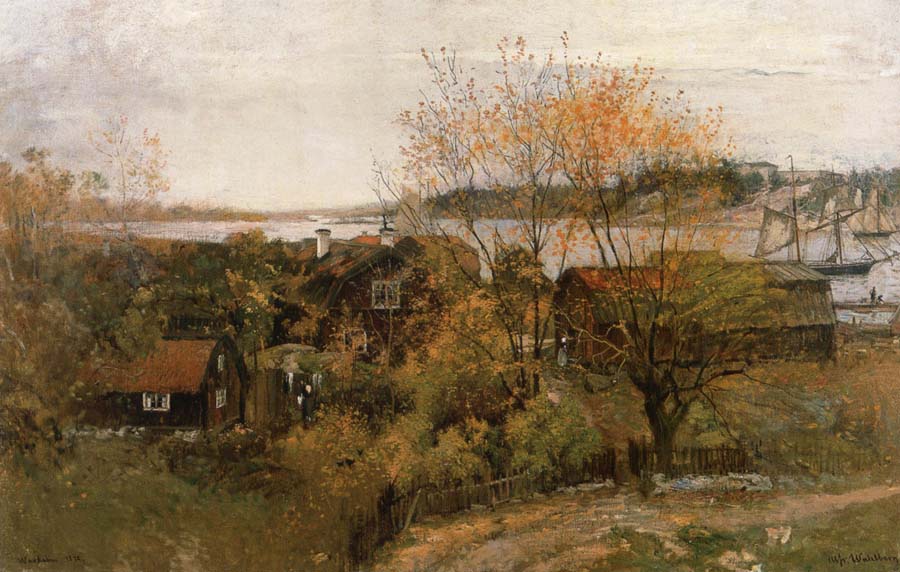 Alfred Wahlberg Landscape stamp Vaxholm